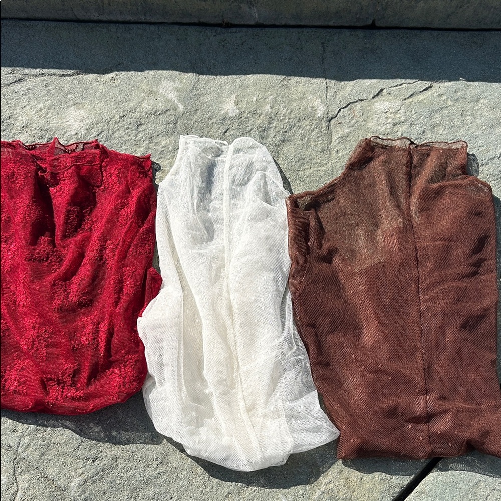 Red, White, and Brown Sheer Tops